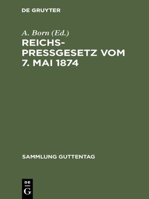 cover image of Reichspreßgesetz vom 7. Mai 1874